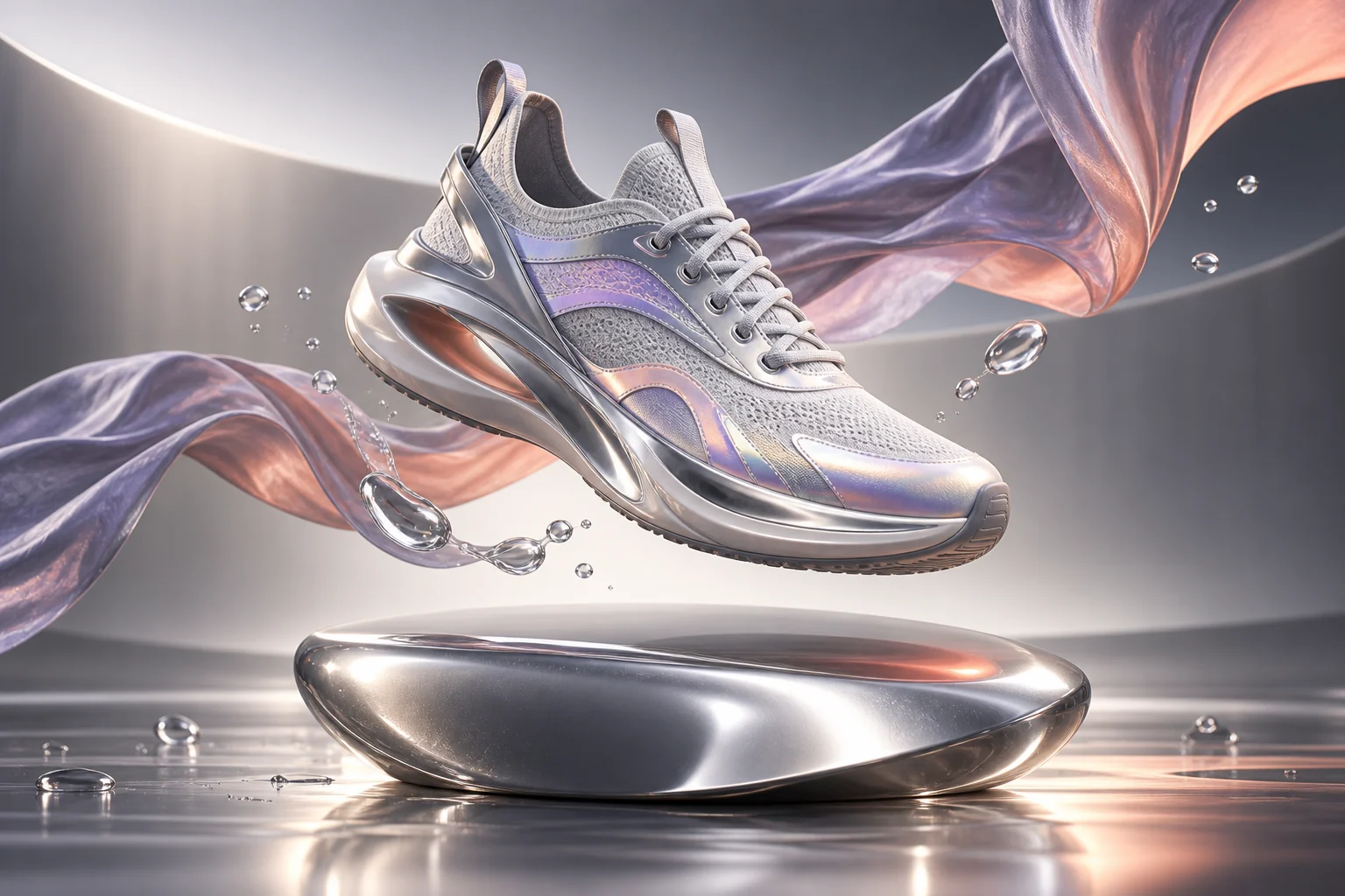 Original unbranded sneaker in a dynamic commercial CGI scene